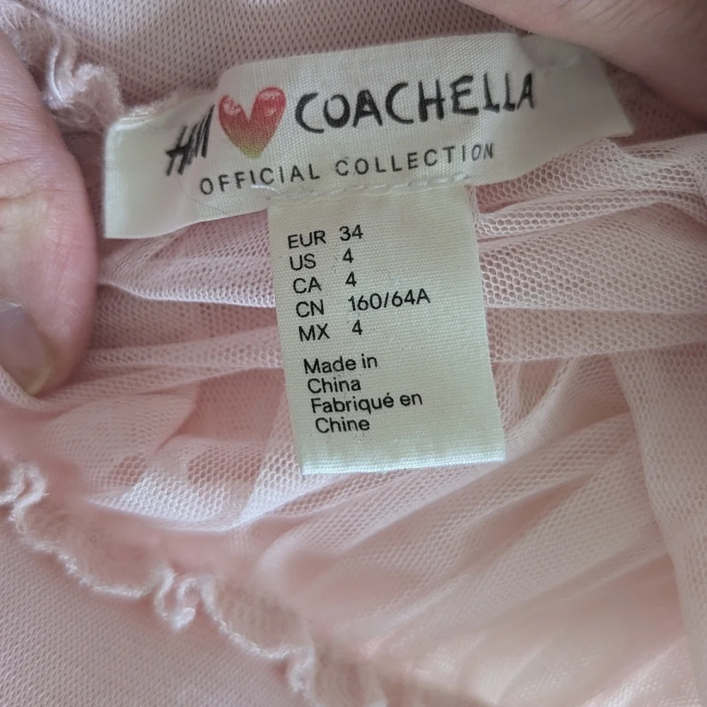 H&M Coachella Pink Sheer Mesh Maxi Skirt Balletcore Coquette Size 4